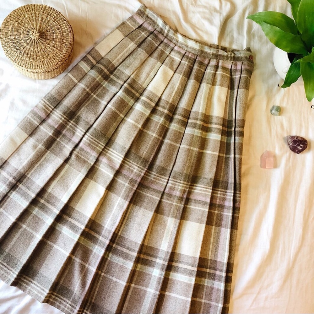 Vintage Pastel Plaid Pleated Midi Skirt Size 12